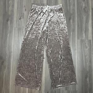 Cato Tan Crushed Velvet Pants with Ribbon Tie and‎ Elastic Waistband